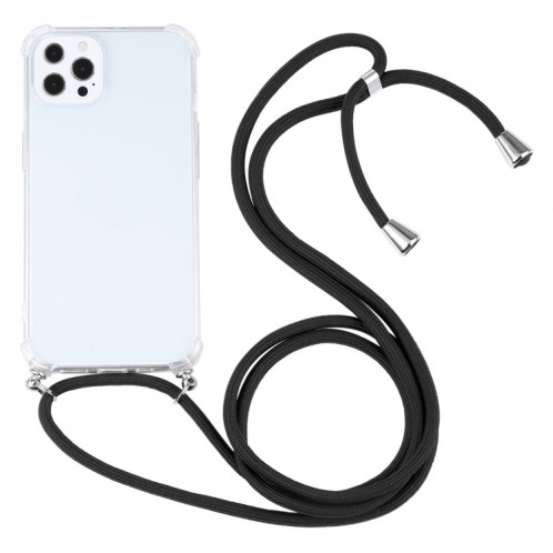 Cas de protection TPU TPU transparent à quatre angles avec lanière pour iPhone 13 Pro (Noir) SH503K1150-37