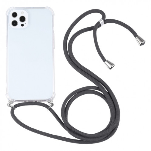Cas de protection TPU TPU transparent à quatre angles avec lanière pour iPhone 13 Pro (gris) SH503P1463-37
