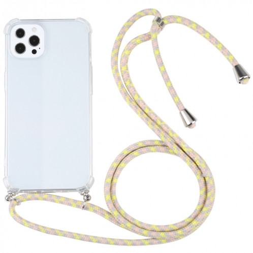 Cas de protection TPU transparent transparent à quatre angles avec lanière pour iPhone 13 Pro (or jaune) SH503R1218-37