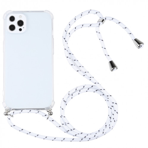 Étui de protection TPU transparent transparent à quatre angles avec lanière pour iPhone 13 Pro (blanc épais noir) SH503T1061-37