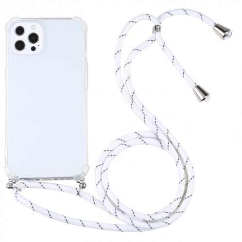 Étui de protection TPU transparent transparent à quatre angles avec lanière pour iPhone 13 Pro (blanc mince noir) SH503W866-37