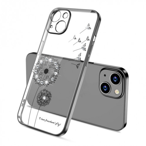 Modèle de pissenlit diamant de galvanoplastie TPU Cas de protection antichoc pour iPhone 13 (noir) SH702A1783-37