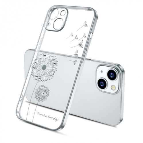 Modèle de pissenlit de diamant de galvanoplastie TPU Cas de protection antichoc pour iPhone 13 (argent) SH702F1526-37