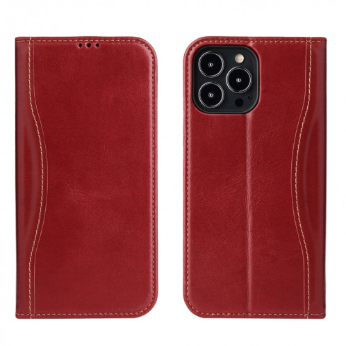 Véritable étui en cuir horizontal horizontal avec porte-carte et portefeuille et portefeuille pour iPhone 13 Pro (Rouge de vin) SH603B1487-37