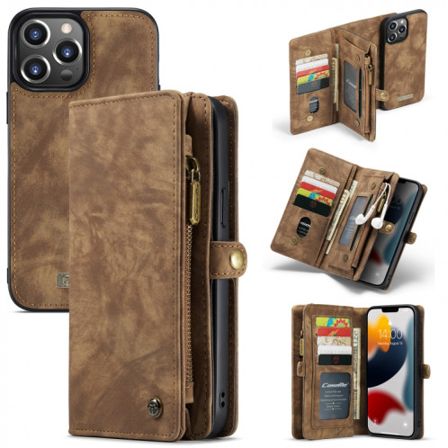 Caseme-008 Étui de cuir horizontal multifonctionnel multifonctionnel détachable avec fente et portefeuille de cartes et cadre photo à glissière pour iPhone 13 Pro (Brown) SC702B1774-37