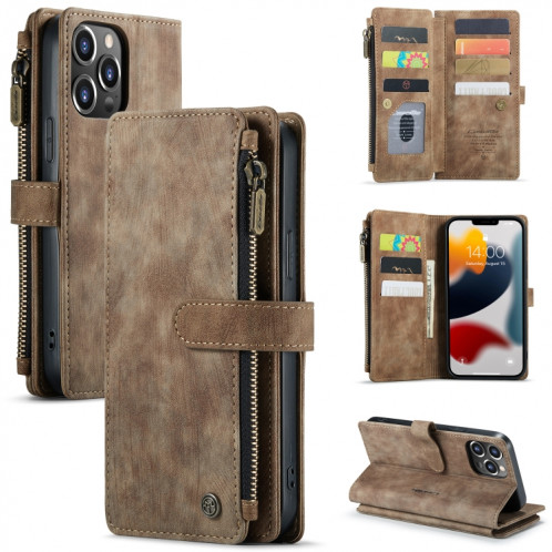 Caseme-C30 PU + TPU Horizontionnel Multifonctionnel Horizontal Toam Coating avec support et portefeuille et poche à glissière pour iPhone 13 PRO (Brown) SC102B1309-37