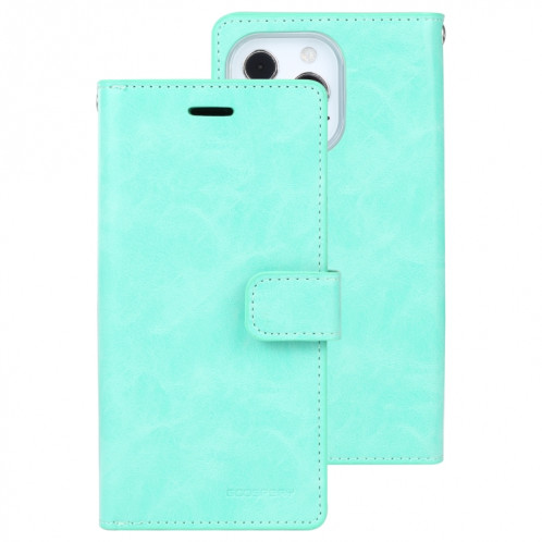 GOOSPERY MANSOOR Crazy Horse Texture Horizontal Flip Coating Boot avec porte-cartes et portefeuille pour iPhone 13 Pro (Mint Green) SG103B1764-37