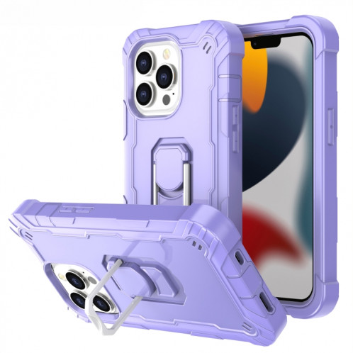 PC + Caoutchouc en caoutchouc 3 couches de protection antichoc avec support rotatif pour iPhone 13 Pro (violet) SH503J1381-37