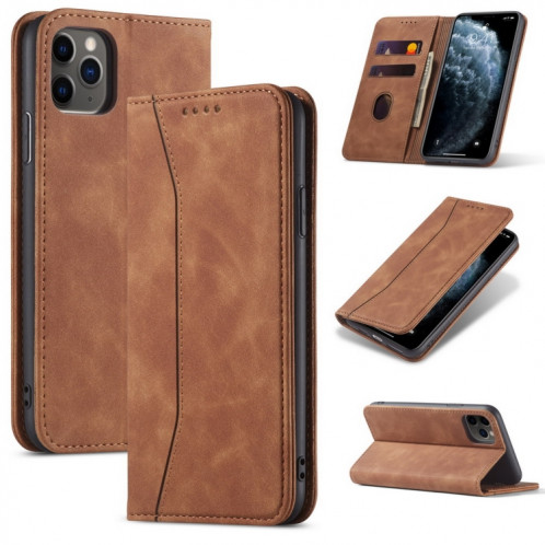 Texture de la peau Texture en peau de veau Magnétique Double-pli horizontal Horizontal Heat Coating avec porte-carte Slots & Portefeuille pour iPhone 13 Pro (Brown) SH903E685-37