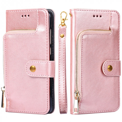 Sac à fermeture à glissière PU + TPU Horizontal Horizontal Toam Coating avec support et portefeuille et portefeuille et longe pour iPhone 13 Pro (Rose Gold) SH703C1738-37