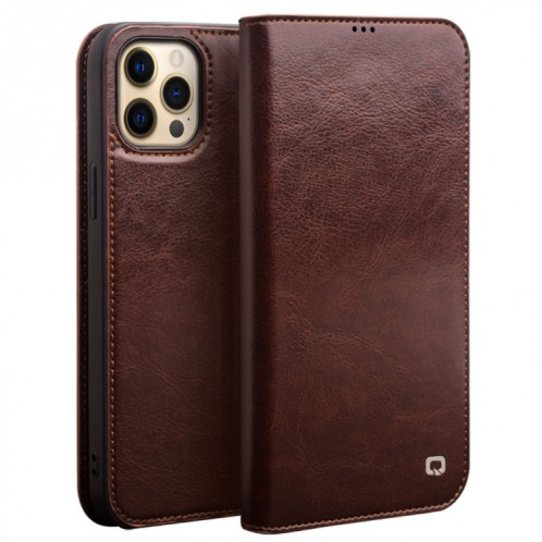 Horizontal Qialino Horizontal Toam Coating avec porte-carte et portefeuille pour iPhone 13 Pro Max (Brown) SQ204B1343-35