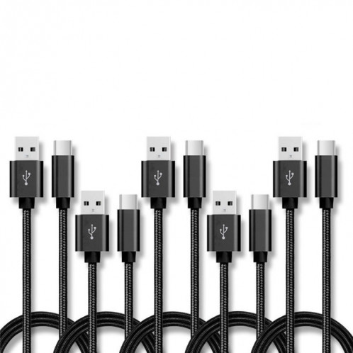 5 PCS USB à USB-C / Type-C Câble de transmission de données de chargement tressé, Longueur du câble: 1M (noir) SH601A449-37