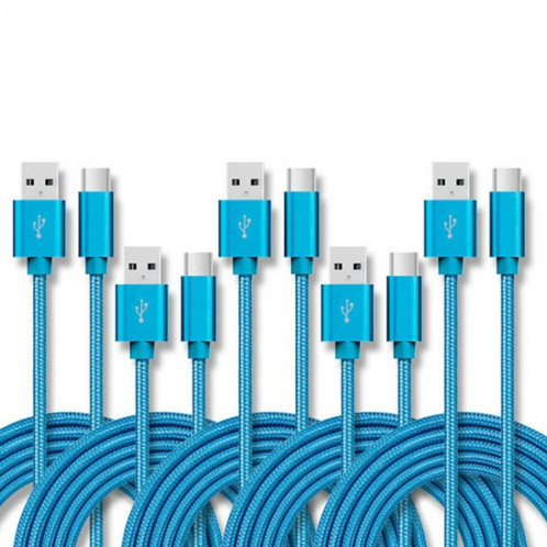 5 PCS USB à USB-C / Type-C Nylon TRESSION DE DONNÉES DE TRANSMISSION DE TRANSMISSION DE TRANSMISSION DE CABLE: 2M (bleu) SH602B853-37