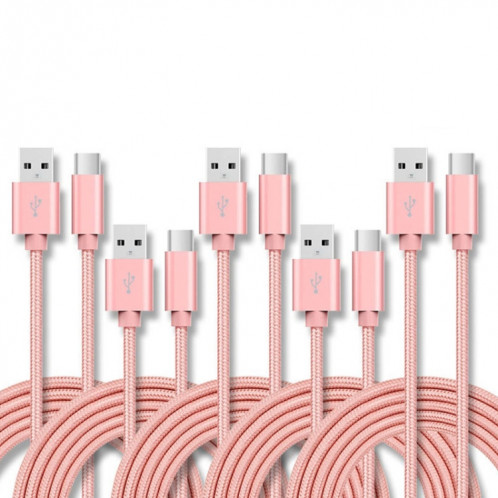 5 PCS USB à USB-C / Type-C Nylon TRESSION DE TRANSMISSION DE TRANSMISSION DE TRANSMISSION DE DONNÉES, Longueur du câble: 2M (rose) SH602D1086-37