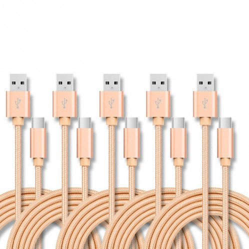 5 PCS USB à USB-C / Type-C Câble de transmission de données de chargement tressé, longueur de câble: 3M (or) SH603C955-37