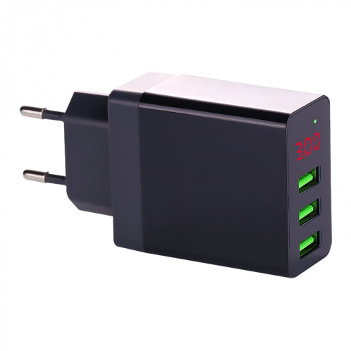 3 ports USB LED Présentation numérique Chargeur de voyage, Plug UE (Noir) SH701A421-37