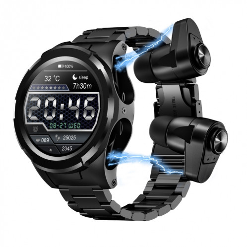 F6 1,28 pouces IPS écran 2 en 1 Bluetooth écouteurs intelligent Watch, soutien de fréquence cardiaque et de sang surveillance de l'oxygène / Bluetooth Musique, Style: Bracelet en acier (Noir) SH401A1095-316