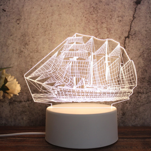 Veilleuse décorative LED tricolore 3D créative à base blanche, version bouton USB, forme: voilier (blanc-chaud-blanc chaud) SH621A481-34