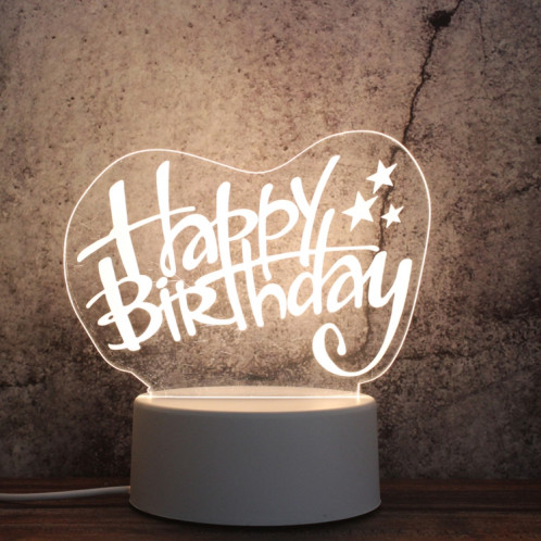 Veilleuse décorative LED tricolore 3D créative à base blanche, bouton Version USB, forme: joyeux anniversaire (blanc-chaud-blanc chaud) SH624A46-34