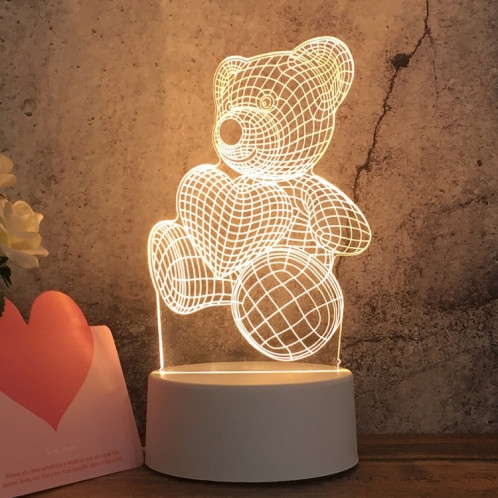 Veilleuse décorative LED tricolore 3D créative à base blanche, version à prise bouton, forme: ours d'amour (blanc-chaud-blanc chaud) SH810A354-34