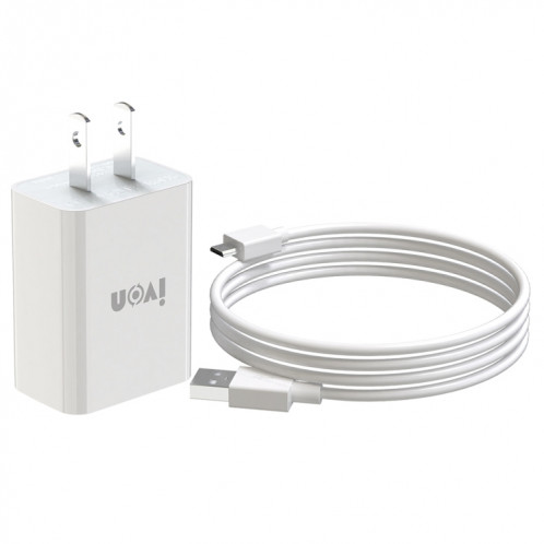 Ivon Ad-33 2 en 1 2.1A Chargeur de voyage à port USB unique + 1M USB à micro-câble de données USB, plug US (blanc) SI202A1070-37