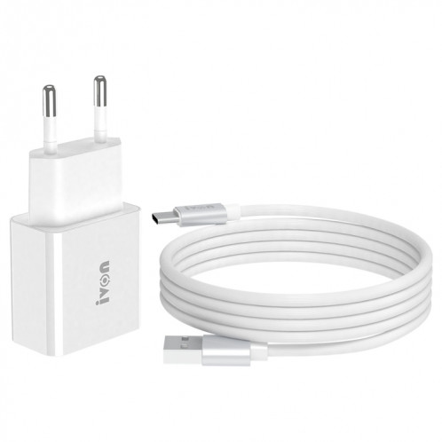 Ivon Ad-35 2 en 1 18W QC3.0 Port USB Chargeur de voyage Port + 1M USB à USB-C / Type-C Set de câble de données, Fiche EU (Blanc) SI901A1721-37