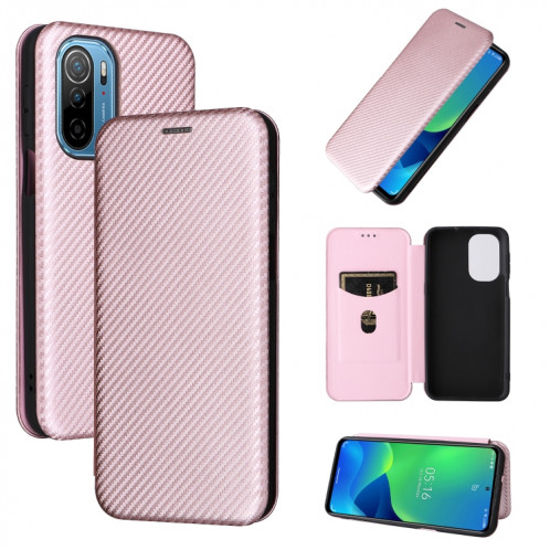 Pour Ulefone note 13P Texture de la fibre de carbone Magnetic Horizontal Flip PU Coque Téléphone (Rose) SH803A1586-37