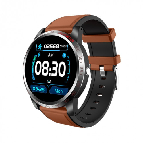 W3 1,3 pouce de montre d'écran de montre en cuir Smart Health Watch, soutien à la fréquence cardiaque dynamique, à l'indice de santé HRV, à la surveillance ECG, à la pression artérielle (café) SH201C1223-37