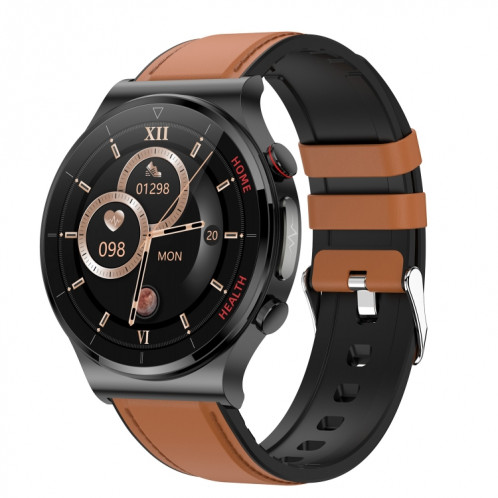 E300 Bracelet de montre en cuir avec écran de 1,32 pouces La montre de santé intelligente prend en charge la surveillance de la température corporelle, la surveillance ECG de la pression artérielle (marron) SH101B815-37