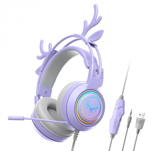 SOYTO SY-G25 Antlers RGB HD Microphone 3D Space Sound Casque de jeu filaire (Violet) SS401D1175-310