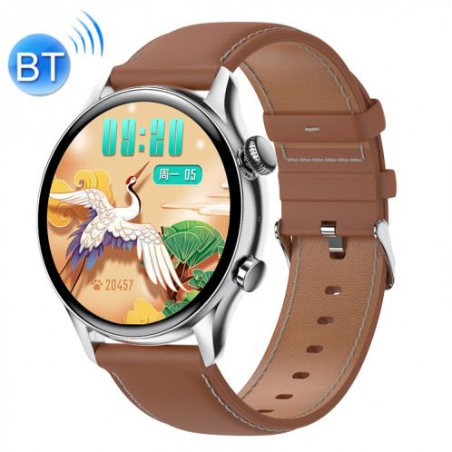 Ochstin 5HK8 Pro Montre intelligente Bluetooth avec écran rond de 1,36 pouces pour la surveillance de la pression artérielle et de l'oxygène sanguin, bracelet : cuir (argent) SO602B1555-311