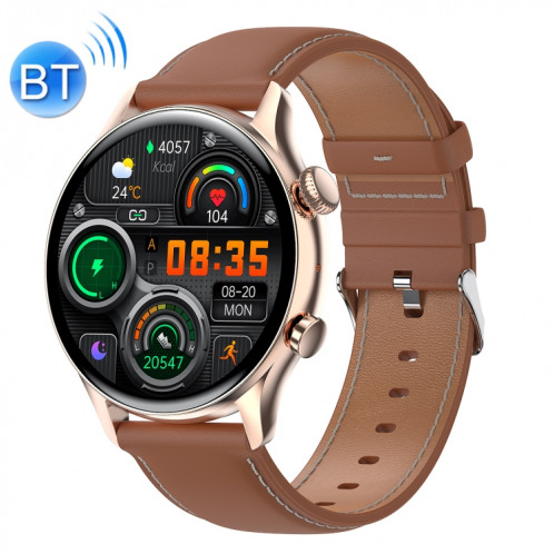 Ochstin 5HK8 Pro 1,36 pouces Écran rond Surveillance de la pression artérielle en oxygène sanguin Bluetooth Smart Watch, Bracelet: Cuir (Or) SO602C1946-311
