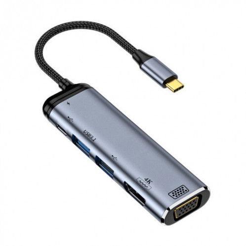 Y002 Adaptateur multifonctionnel 6 en 1 Type-C vers VGA + HDMI + Double USB + Double USB-C / Type-C SH89191539-37