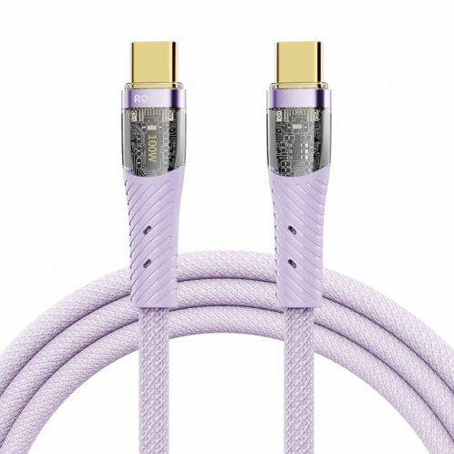 Câble de données de charge rapide transparent ROCK Z21 100 W USB-C/Type-C vers USB-C/Type-C, longueur : 1,2 m (violet) SR801B1162-37