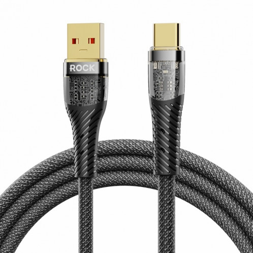 Câble de données de charge rapide transparent ROCK Z21 6A USB vers USB-C/Type-C, longueur : 1,2 m (noir) SR901A1451-37