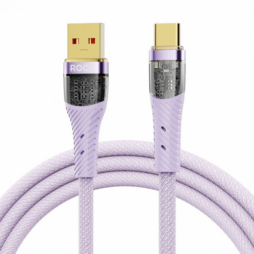 Câble de données de charge rapide transparent ROCK Z21 6A USB vers USB-C/Type-C, longueur : 1,2 m (violet) SR901B447-37