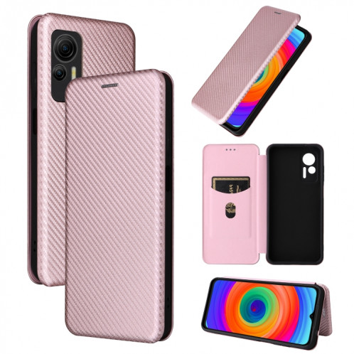 Pour Ulefone Note 14 Étui de téléphone en cuir à rabat avec texture en fibre de carbone (rose) SH214A880-36
