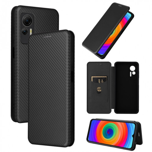 Pour Ulefone Note 14 Étui de téléphone en cuir à rabat avec texture en fibre de carbone (noir) SH214B431-36