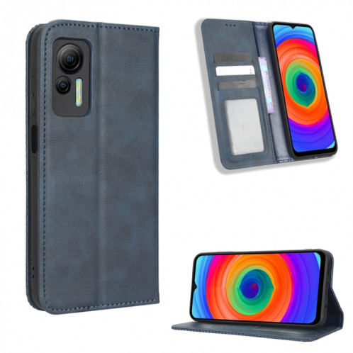 Pour Ulefone Note 14 Boucle Magnétique Texture Rétro Étui de Téléphone en Cuir (Bleu) SH430C600-37