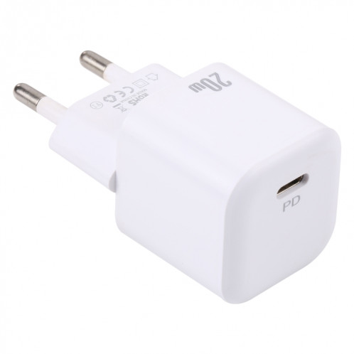 Chargeur de charge rapide d'interface USB-C/Type-C 20 W PD, spécification : prise UE (blanche) SH201A814-35