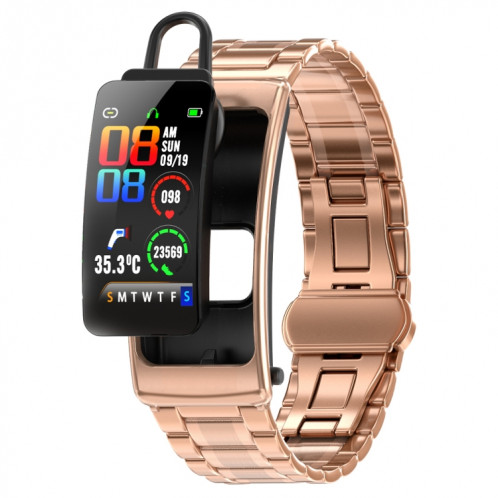 K20 1,14 pouces bande d'acier écouteur détachable vie étanche montre intelligente prise en charge Bluetooth appel (or rose) SH601B1579-315