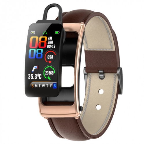 K20 1,14 pouces bande de cuir écouteur détachable vie étanche montre intelligente prise en charge appel Bluetooth (marron) SH801B1690-315