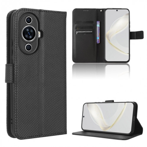 Pour Huawei nova 11 Pro Étui de téléphone en cuir à texture diamant (noir) SH818B320-37
