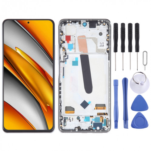 Écran LCD OLED pour Xiaomi Poco F3 Digitizer Assemblage complet avec cadre (Argent) SH604C725-36