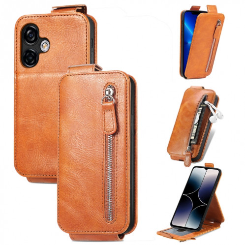 Pour Ulefone Note 16 Pro Zipper Wallet Étui de téléphone en cuir à rabat vertical (marron) SH201B1662-36