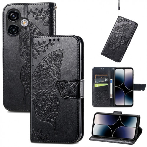 Pour Ulefone Note 16 Pro Butterfly Love Flower Étui de téléphone en cuir gaufré (Noir) SH201B980-36