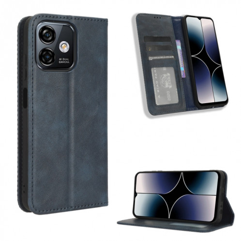 Pour Ulefone Note 16 Pro Boucle Magnétique Texture Rétro Étui de Téléphone en Cuir (Bleu) SH501C1036-36