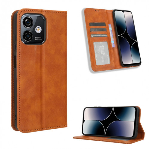 Pour Ulefone Note 16 Pro Boucle Magnétique Rétro Texture Étui de Téléphone en Cuir (Marron) SH501D1384-36