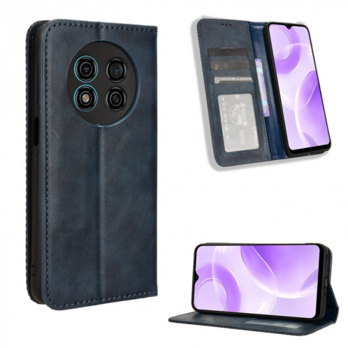 Pour Ulefone Note 15 Étui de téléphone en cuir à texture rétro avec boucle magnétique (bleu) SH502C1285-36