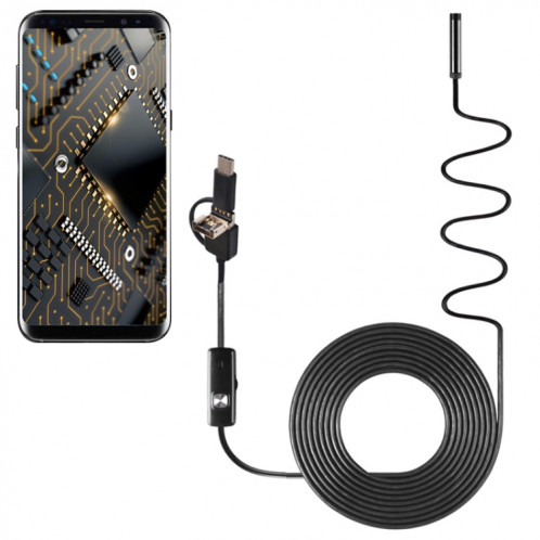 AN100 3 en 1 IP67 étanche USB-C / Type-C + Micro USB + USB HD Caméra d'inspection de tube de serpent d'endoscope pour pièces de téléphone portable Android à fonction OTG, avec 6 LED, diamètre de l'objectif: 7 mm SH802C416-38